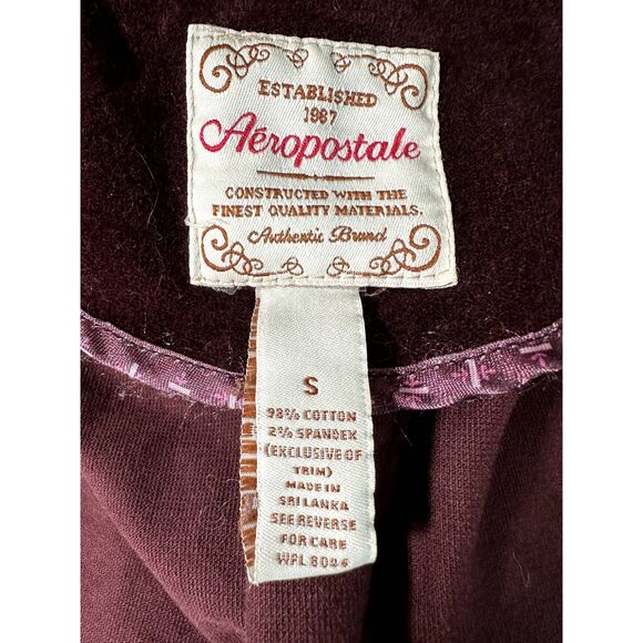 Y2k Aeropostale Velvet Burgundy Plum Red Blazer Jacket size Small - Picture 3 of 9